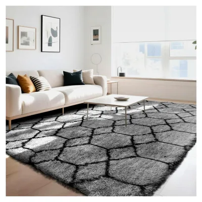 Produktbild von Hochflor Teppich - 160x230 cm - Waschbar mit rutschfester Unterseite - Shaggy Teppich für Wohnzimmer und Schlafzimmer
