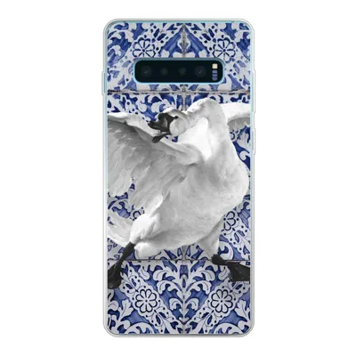 Produktbild von MuchoWow® Handyhülle Schutzhülle Hülle für Samsung Galaxy S10 Plus Schwan - Kunst - Delfter Blau - Malerei - Alte Meister Silikon Softcase Handy Hülle - Schutzhülle