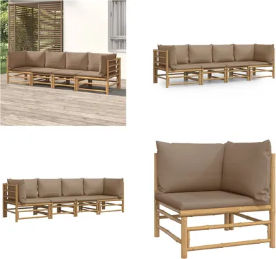 Produktbild von vidaXL 4 tlg. Garten Lounge Set mit Taupe Kissen Bambus - Garten Lounge Set - Garten Lounge Sets - Lounge Set - Gartenmöbel Set