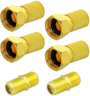 Produktbild von F-Stecker 6,5-7 mm + F-Doppelbuchse Vergoldet Kupplung Sat TV Antennen Koaxialkabel Verbinder (4X F-Stecker + 2X Doppelbuchse)
