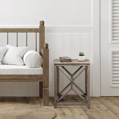 Obrázok produktu pre WOMO-DESIGN príručný stolík Florence 45x45x55 cm, sivý, ručne vyrobený z masívneho dreva, mangové drevo