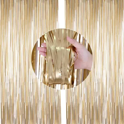 2er-Set Folienvorhänge 1x2 m Champagner-Gold für Partys