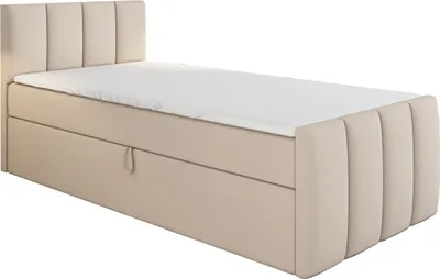 Produktbild von Boxspringbett, Jugendbett FUNI 90x200 (Links) mit Bettkästen, Bonell-Matratze und Topper. Farbe: Beige.