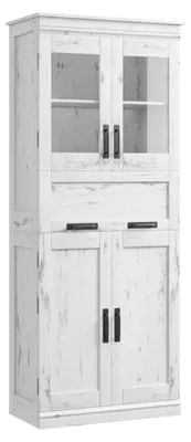 Immagine prodotto di Mobiletto da bagno – Armadio indipendente – 170 cm – Ante in vetro – Cassetto – Ripiani interni regolabili – Bianco