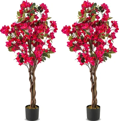 Produktbild von COSTWAY 120cm sztuczne drzewka z kwiatami 2 szt, sztuczna roślina w doniczce, sztuczna bugenwilla, sztuczna roślina doniczkowa, sztuczne rośliny różowe