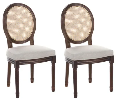 Produktbild von BELIANI Esszimmerstuhl 2er Set Beige Stoff Gepolstert Wiener-Geflecht mit Dunklen Holzbeinen ohne Armlehnen Vintage Retro Stuhl für Esszimmer Küche