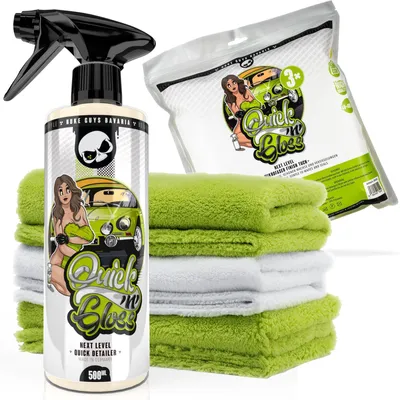 Produktbild von Nuke Guys Auto Wasch- und Pflegeset - Quick'n'Gloss 500ml Quick Detailer + Quick'n'Gloss 3er Pack Mikrofasertücher 40x40cm, 500GSM