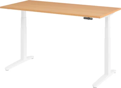 Produktbild von bümö Schreibtisch elektrisch XBHM - Nachbildung: Buche, Größe:  160 x 80 cm, Gestell: Weiß