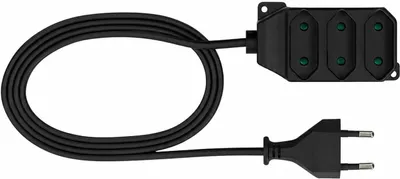 Produktbild von Verlängerungskabel 3 Meter, Schwarz, 3-Fach Kupplung Stromkabel Verlängerung Strom-Kabel Steckdosenleiste Euro-Stecker Eurosteckdosenleiste Eurostecke