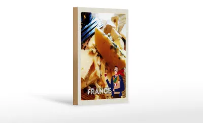 Produktbild von Holzschild Reise 12x18cm Frankreich Käsesorten Wein Baguette