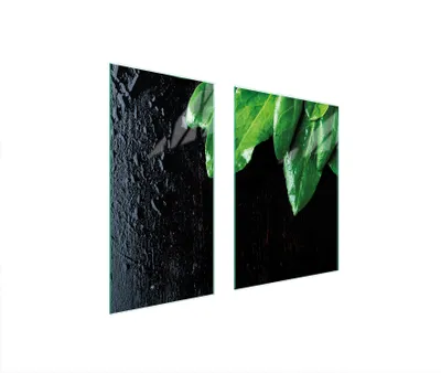 Produktbild von Herdabdeckplatten 2 teilig 75x52 Glaskeramikkochfeld Abdeckung Glas Schneidebrett Basilikum Laub
