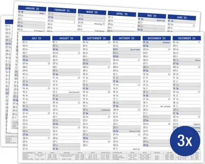 Produktbild von 2025 Blau A4 Wandkalender 3er Set – Elegante Organisation, Vielseitig, Ideal für Büro und Zuhause,  Germany
