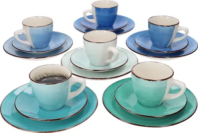 Produktbild von 18tlg Kaffeeservice Curacao Kaffee Tee-Gedeck 6Pers Kaffeetassen Dessertteller abstrakt handbemalt