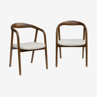 Produktbild von sweeek - 2er-Set Sessel Heveaholz Bouclé-Bezug - Nussbaumfarben