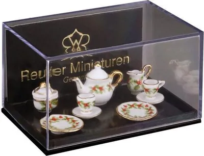 Produktbild von Miniatur Teeservice Porzellan für 2 Personen, Mistelzweig, handbemalt