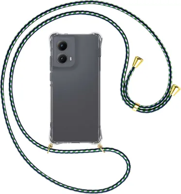 Produktbild von Handykette Backcover-Schutzhülle mit Band (Metall goldfarben) für Motorola Moto Edge 5G (2024) - grün/blau/weiß