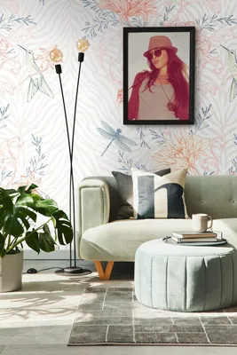Produktbild von NEWROOM Tapete Bunt Vliestapete Blumen - Wandbild Modern Orange Blau Vögel Libellen Tapete Floral Blumentapete