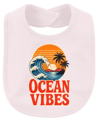 Obrázok produktu pre Detská slintanka s motívom "Ocean Vibes" (morská atmosféra), s obrázkom vln, mora, dovolenky, surfovania, pláže, v retro vintage štýle, letné motívy, ružová farba