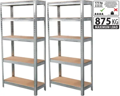 Produktbild von Regal Racks, Metall, MDF, 5 Böden, 1800x900x300 mm, Pack. 2 Stk.
