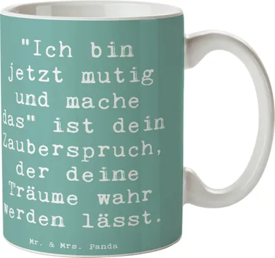 Produktbild von Mr. & Mrs. Panda Becher Spruch Mutig zu sich selbst stehen - Meeresbrise - Geschenk, Motivation, Inspirierende Zitate, Zuversicht, Selbstbewusstsein, Lebenshilfe, Tasse
