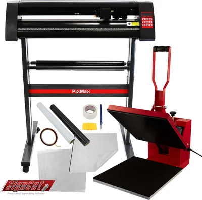 Produktbild von Transferpresse 38cm Hitzepresse Sublimation Vinyl Schneideplotter 720mm & Ständer SignCut Pro 2 Lizenz Teflonmatte 10 Sublimationsblätter Schwarz & Weiß Vinyl Rollen Hitzebeständiges Klebeband Zubehör