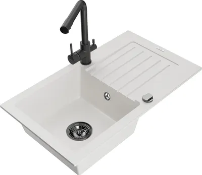 Produktbild von Mexen Pablo 1 Becken-Granitspüle mit Abtropffläche und Mischbatterie Duero, Weiß - 6510-20-671600-70