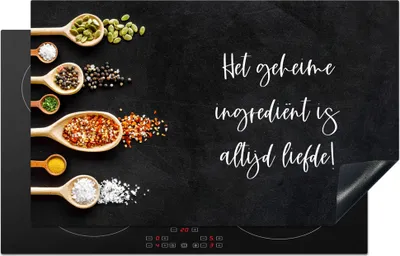 Produktbild von KitchenYeah© Herdabdeckplatte Sprüche - Küche - Die geheime Zutat ist immer die Liebe! - Zitate - Liebe , 85x52cm, Küche Deko, Glaskeramikkochfeld Herdabdeckung, Abdeckplatte fùr Kochfeld