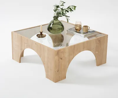 Produktbild von Skye Decor, Seine - Sapphire Oak, Transparent, Couchtisch, 100 % gehärtetes Glas, Eiche, 80 x 80 x 35 cm