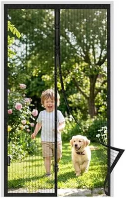 Produktbild von Magnetisches Fliegengitter für Eingangstür, 90 x 200 cm, Magnetverschluss, ultradünnes Netz, Vorhang, Fliegenschutz, Installation ohne Bohren, mit Klebeband, Schwarz