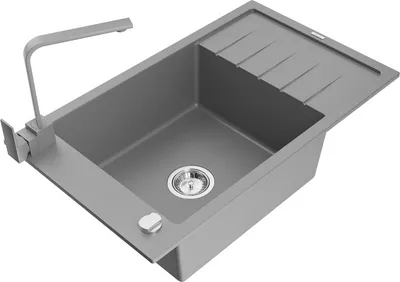 Produktbild von Mexen Elias 1 Becken-Granitspüle mit Abtropffläche und Mischbatterie Rita, Grau - 6511-71-670300-71