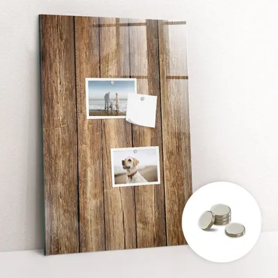 Obrázok produktu pre Magnetická tabuľa na stenu - Memo Tabuľa Sklenená - vrátane 5 magnetov - 40x60 cm - Textúra dreva