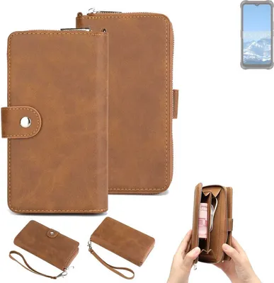 Produktbild von K-S-Trade Handyhülle Schutzhülle kompatibel mit AGM Glory Pro & Portemonnee Tasche Handytasche Case Etui Geldbörse Wallet braun (1x)