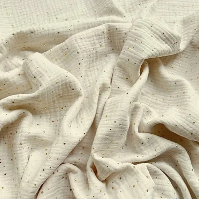 Produktbild von Musselin double gauze ecru (Ivory) mit goldenen Punkten