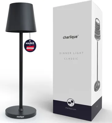 Produktbild von charlique® LED Akku Tischlampe (schwarz) - Dinner Light 38 cm - aufladbare Tischleuchte mit USB, für innen und außen, warmes Licht