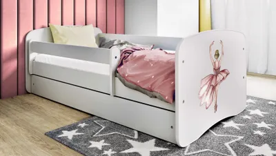 Produktbild von Kinderbett Jugendbett Tänzerin 70x140, 80x160, 80x180 cm - Komplettset mit Schublade & Rausfallschutz