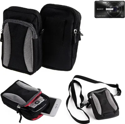 Produktbild von K-S-Trade Fototasche kompatibel mit Sony Cyber-shot DSC-WX220 Gürtel-Tasche Holster Umhänge Tasche Kameratasche, schwarz-grau Brust-Beutel