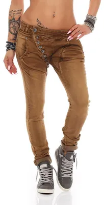 Imagen del producto de Fashion4Young 5857 MOZZAAR: Pantalones vaqueros para mujer, estilo pitillo, tipo harem, corte recto