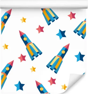 Produktbild von 10m VLIES TAPETE Rolle Kinderzimmer Kosmos Nacht Sterne Raketen Bunt XXL