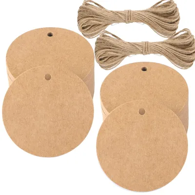Runde Geschenkanhänger, 100 Stück, Kraftpapier, 5,5 cm, mit Jutekordel
