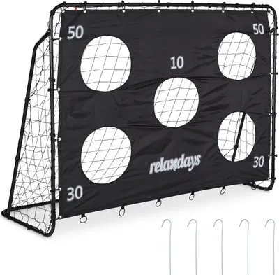 Immagine prodotto di Relaxdays Porta da calcio con pannello, giardino, bambini e adulti, porta da calcio, L x P x A 153 x 217 x 75 cm, acciaio, porta da calcio, nera