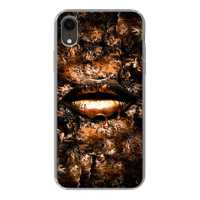 Produktbild von MuchoWow® Handyhülle Schutzhülle Hülle für iPhone XR Frau - Lippen - Kupfer Silikon Softcase Handy Hülle - Schutzdeckel