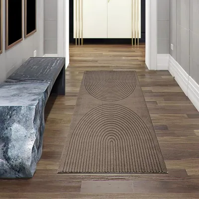 Zdjęcie produktu dla Nowoczesny brązowy dywan z okrągłym wzorem 3D do salonów i sypialni Rozmiar - 80 x 150 cm