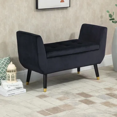 Image de Banc coffre - Coffre banc - Pouf - Repose-pieds - Banc - Revêtement en velours - Espace de rangement - Polyester