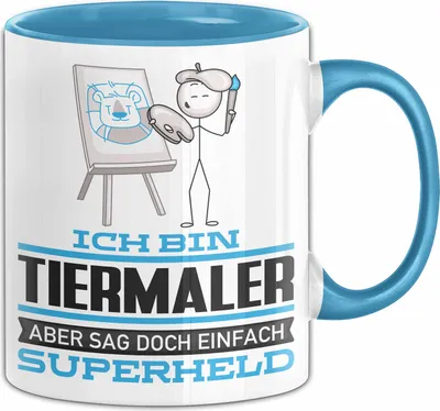 Produktbild von Tiermaler Geschenk Tasse Ich Bin Tiermaler Aber Sag Doch Einfach Superheld Lustige Geschenkdiee für Tiermaler Kaffee-Becher (Blau)