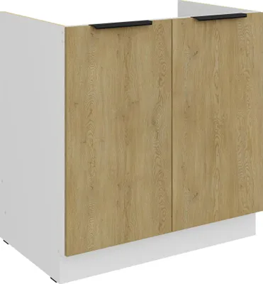 Produktbild von Küchen Spülenunterschrank 80 cm CREMONA Eiche hell + Weiß matt Küche Küchenzeile Küchenblock Einbauküche