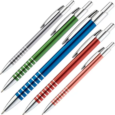 Produktbild von 5 Kugelschreiber / aus Metall / Farbe: je 1x blau, rot, grau, grün und orange