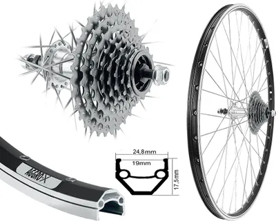 Produktbild von AGGRO-X 27,5 Zoll Alu Hinterrad 19-584 Laufrad Hohlkammer Felgenbremse inkl. 8 Fach Zahnkranz 24 Gang