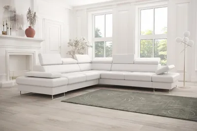 Produktbild von Ecksofa Galaxy MAX mit Schlaffunktion & Bettkasten – Kunstleder MADRIT, verstellbare Kopfstützen & Armlehne, Weiß - Links