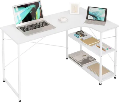 Immagine prodotto di Scrivania a forma di L con spazio contenitivo | Bianco | 120x74x71,5 cm