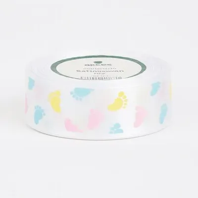 Image de Ruban imprimé pour emballer des cadeaux, décoratif, blanc, 25 mm, 23 m